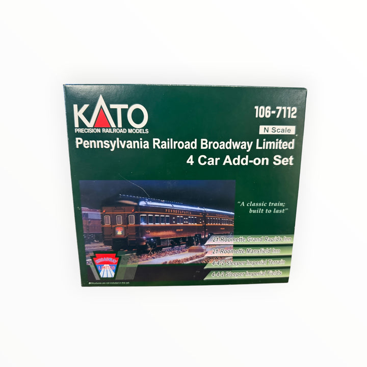 Kato N scale model train passenger car set for the Pennsylvania Railroad Broadway Limited