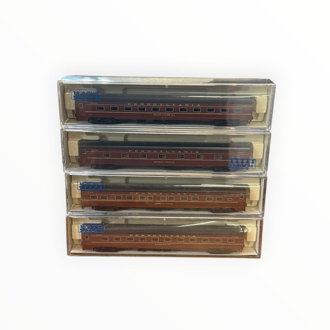 Kato N scale model train passenger car set for the Pennsylvania Railroad Broadway Limited