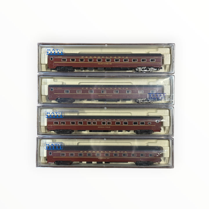 Kato N scale model train passenger car set for the Pennsylvania Railroad Broadway Limited