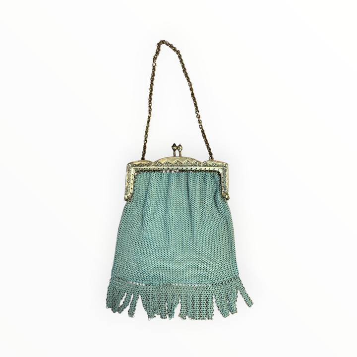 Art Deco 1920s German Chainmaille Purse Turquoise Mesh Handbag