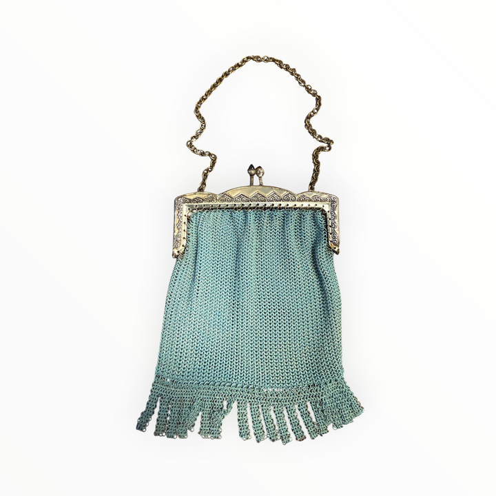Art Deco 1920s German Chainmaille Purse Turquoise Mesh Handbag