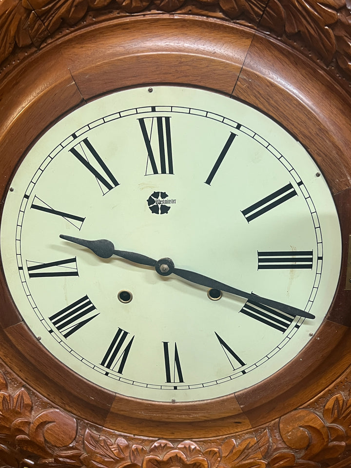 Vintage Westclox Pendulum Wall Clock 47in Tall Grandfather Carved Wood  PICKUP ONLY