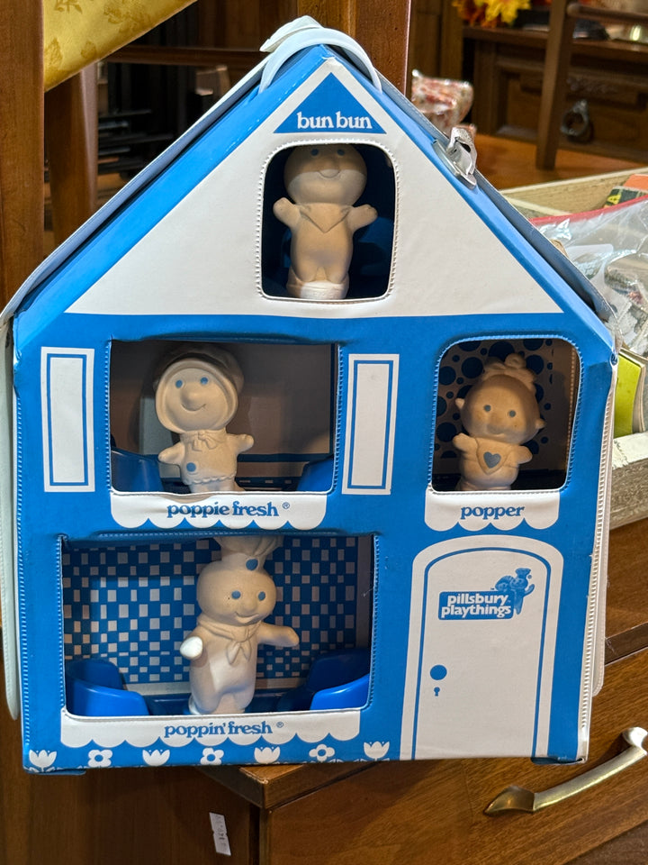1974 Pillsbury Playthings Poppin' Fresh ® Playhouse case with all 4 characters: Poppin' Fresh ®, Poppie Fresh ®, Popper & little Bun Bun