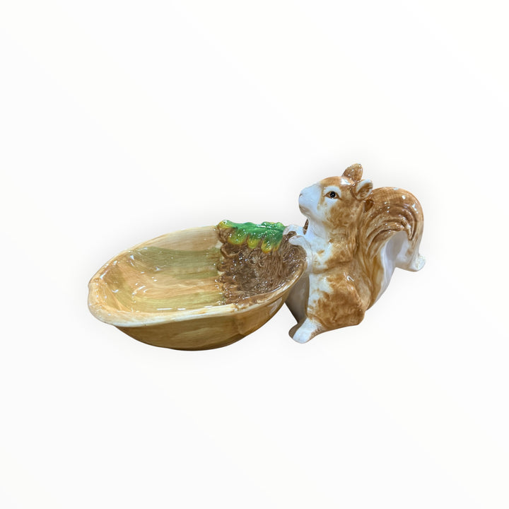 Pier 1 Imports Squirrel on Orange Fall Harvest Ceramic Nut Bowl/Trinket Dish/Candy Dish