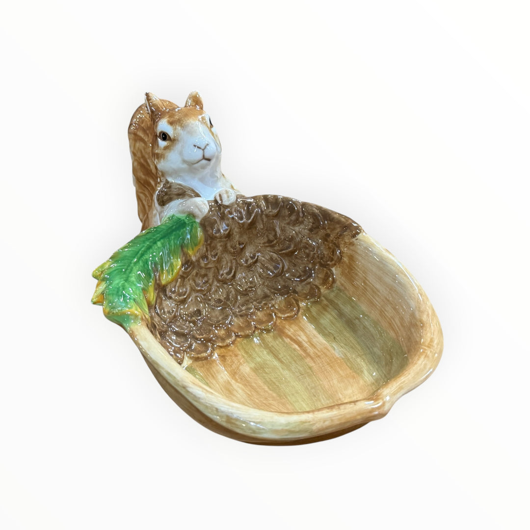 Pier 1 Imports Squirrel on Orange Fall Harvest Ceramic Nut Bowl/Trinket Dish/Candy Dish