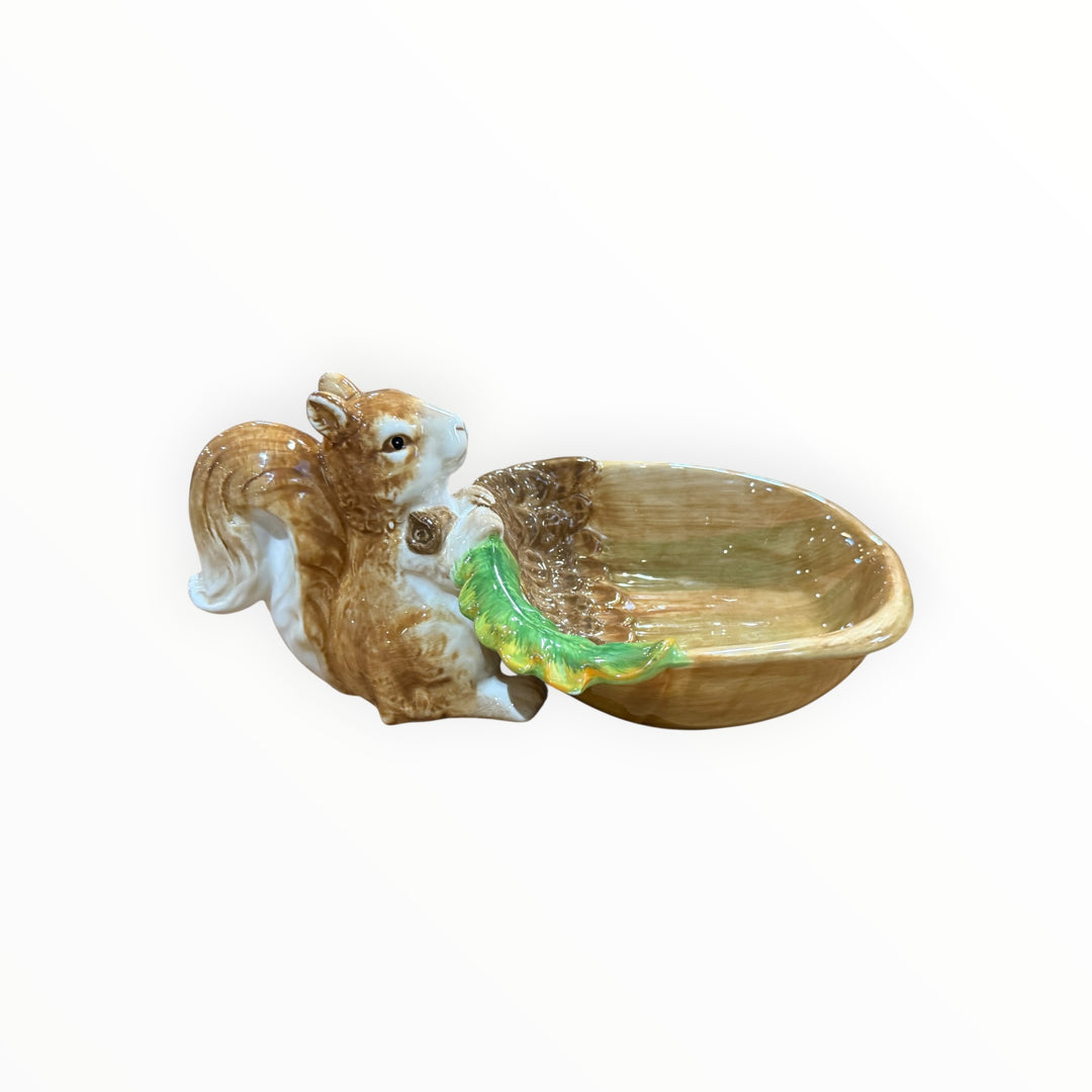 Pier 1 Imports Squirrel on Orange Fall Harvest Ceramic Nut Bowl/Trinket Dish/Candy Dish