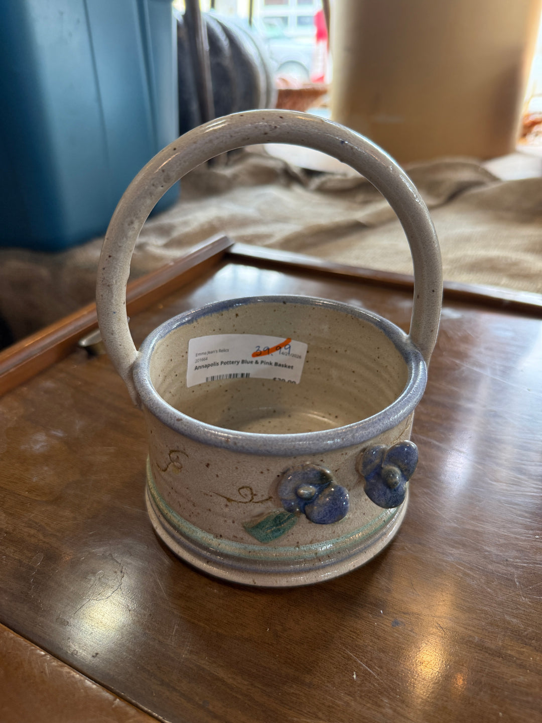 Annapolis Pottery Blue &amp; Pink Basket 7"