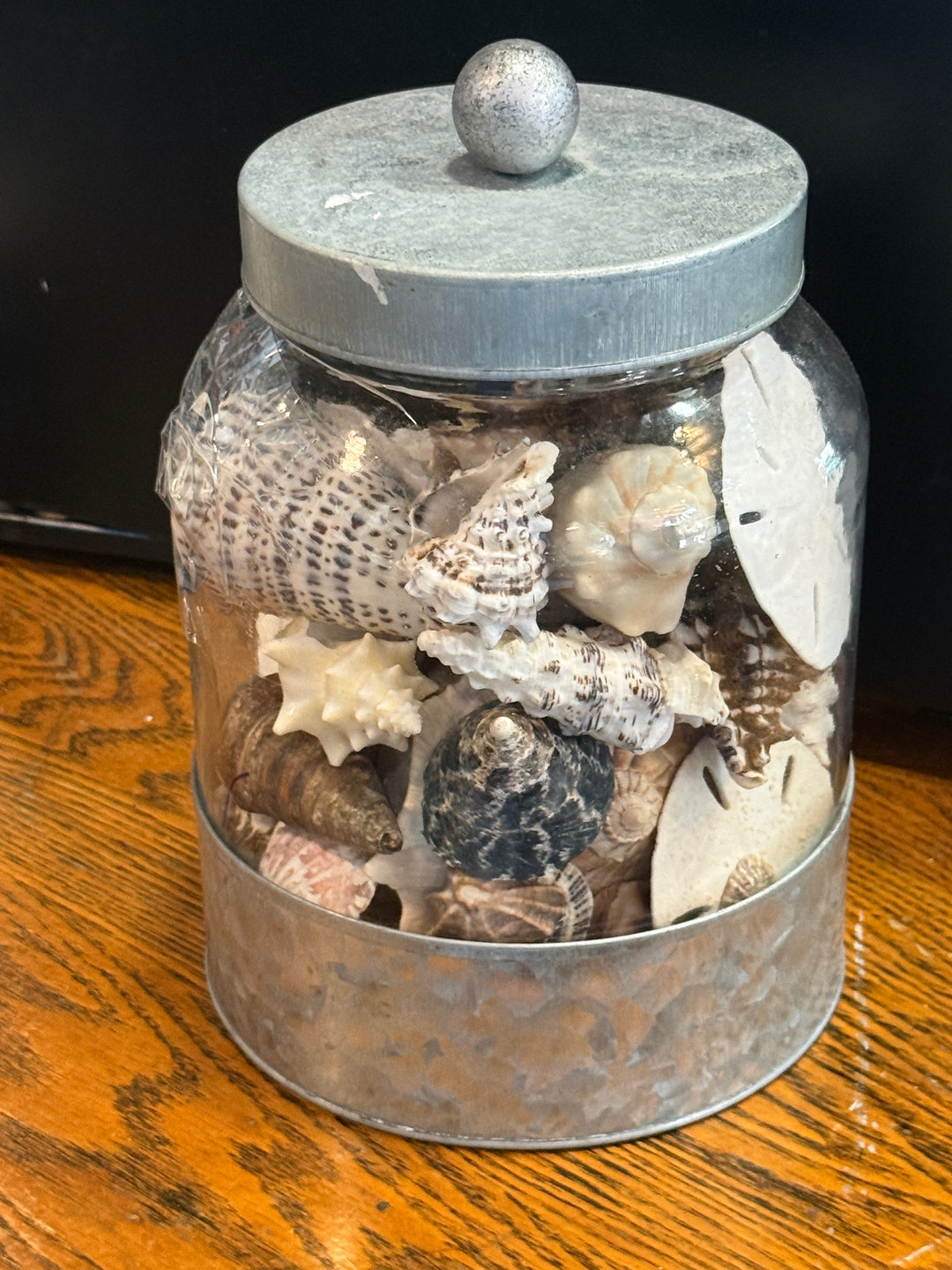 Clearance - Galvanized Glass Jar of Shells