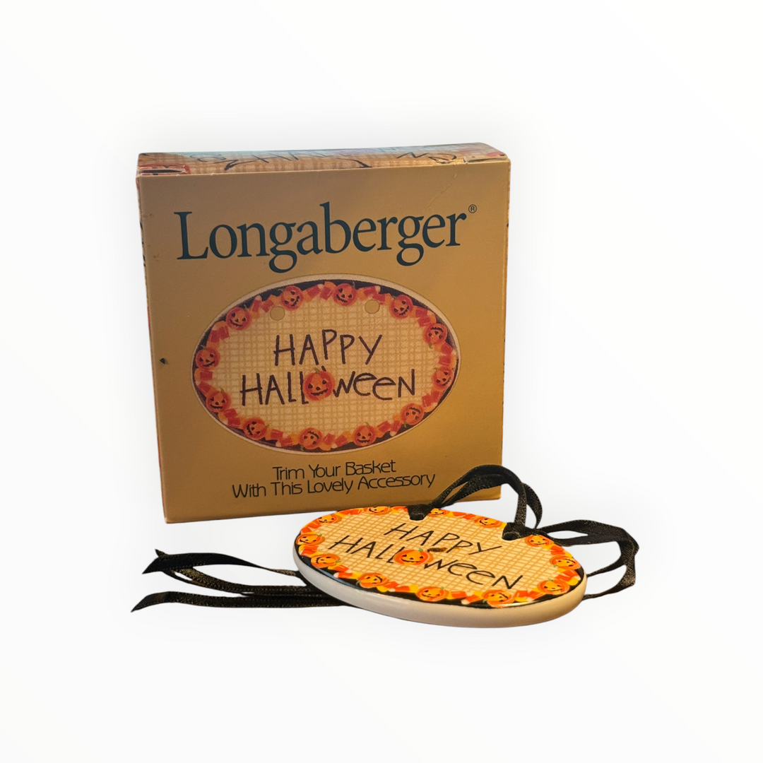 Longaberger Happy Halloween Pumpkin Pottery Oval Basket Tie On 1999