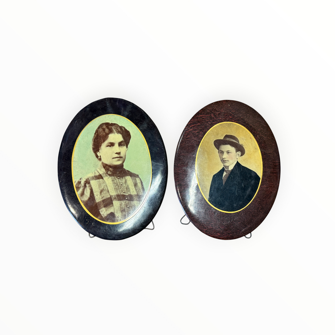Antique 1920s Oval Celluloid Framed Photographs