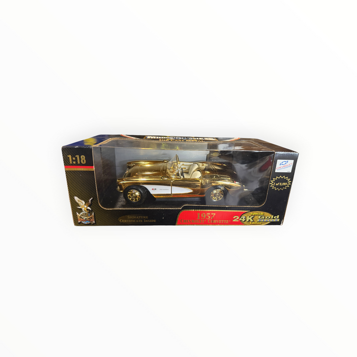 1:18 scale 1957 Chevrolet Corvette 24K Gold Plated Edition die-cast model car by Road Signature (Yat Ming, model number 92017)