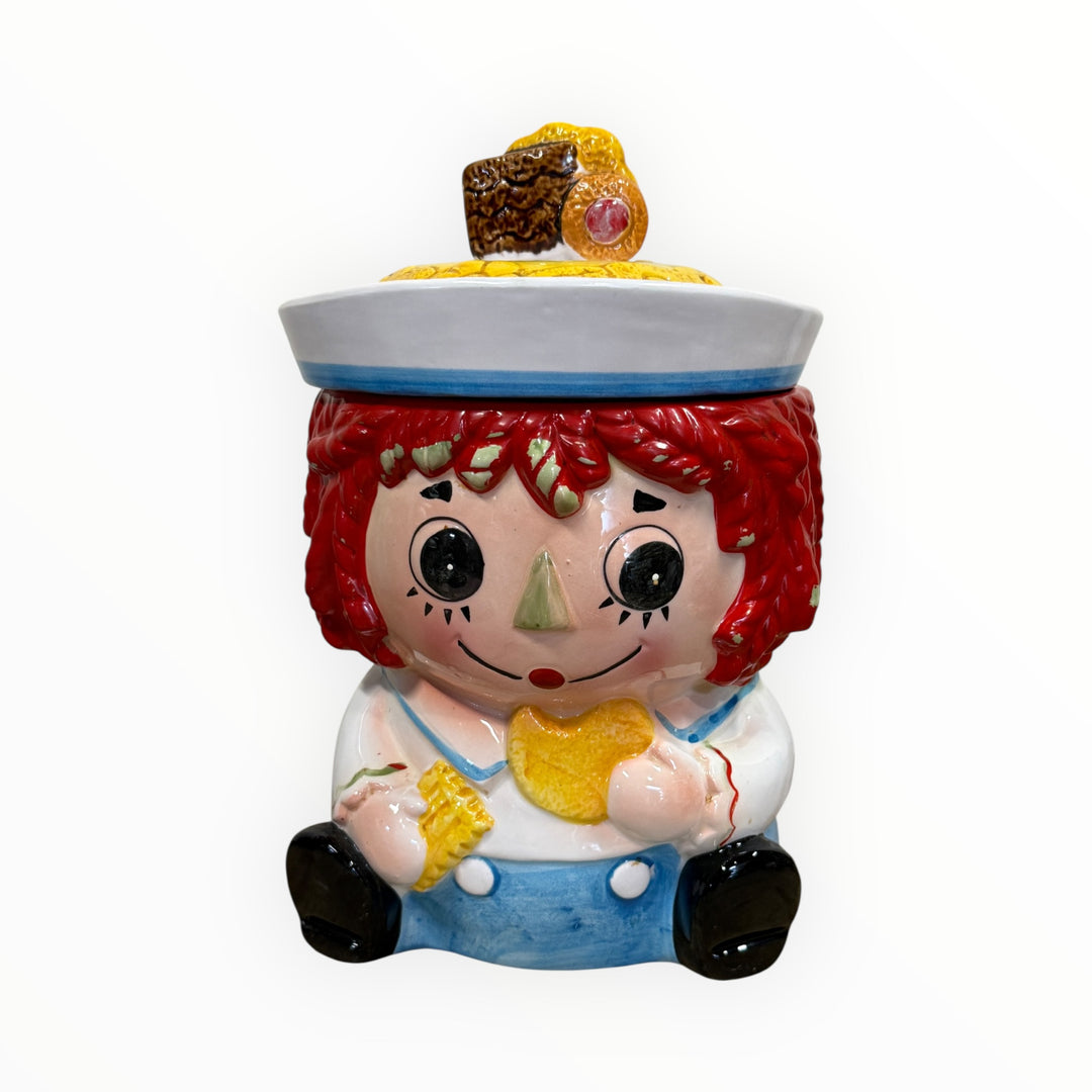 Vintage Raggedy Ann Cookie Jar wearing Raggedy Andy Hat
