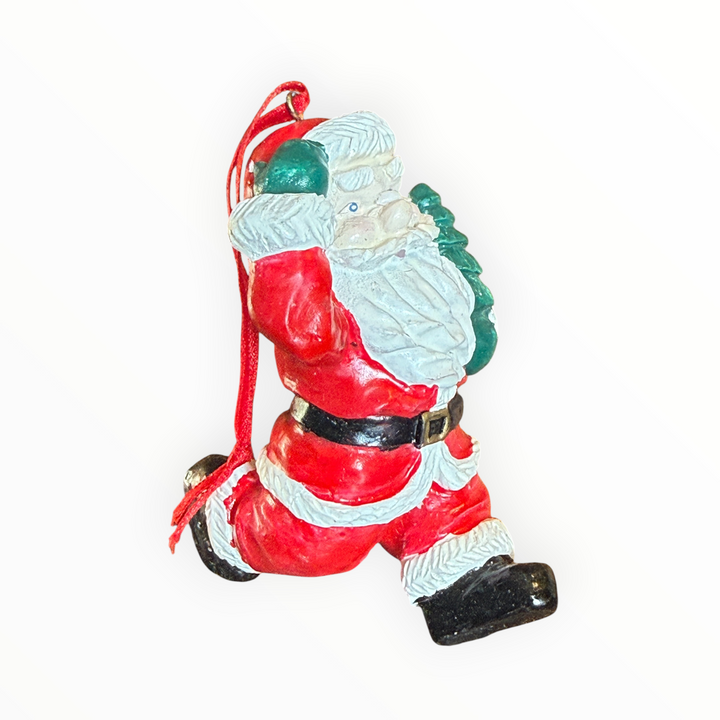 Christmas Ornament - Resin Walking Santa with Tree