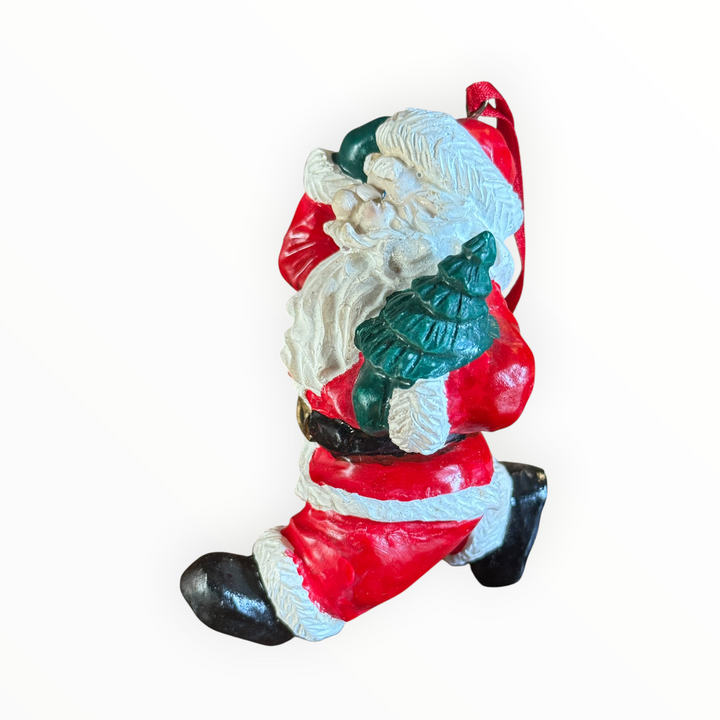 Christmas Ornament - Resin Walking Santa with Tree