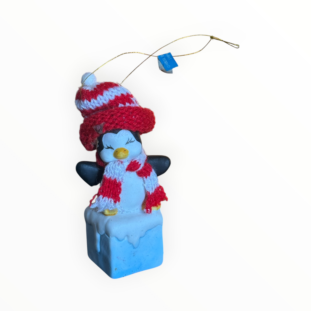 Christmas Ornament - Ceramic Penguin on Ice Block