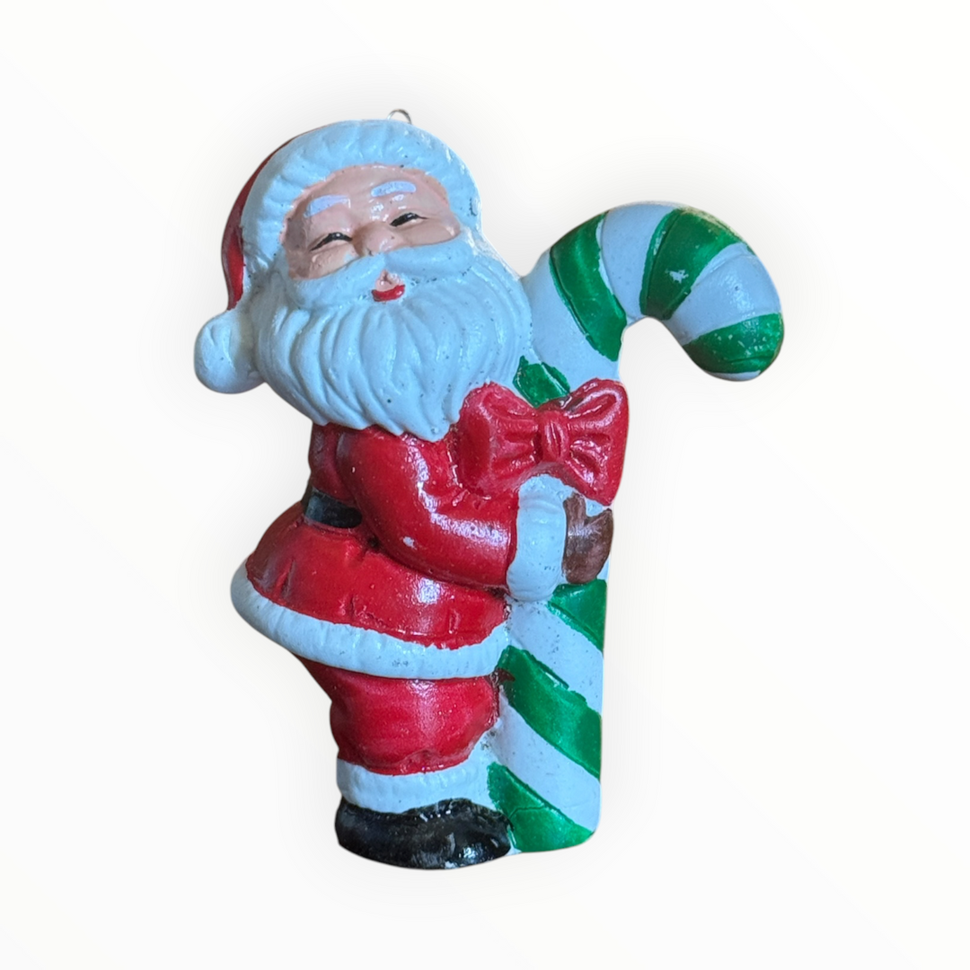 Christmas Ornament - Ceramic Santa with Candycane
