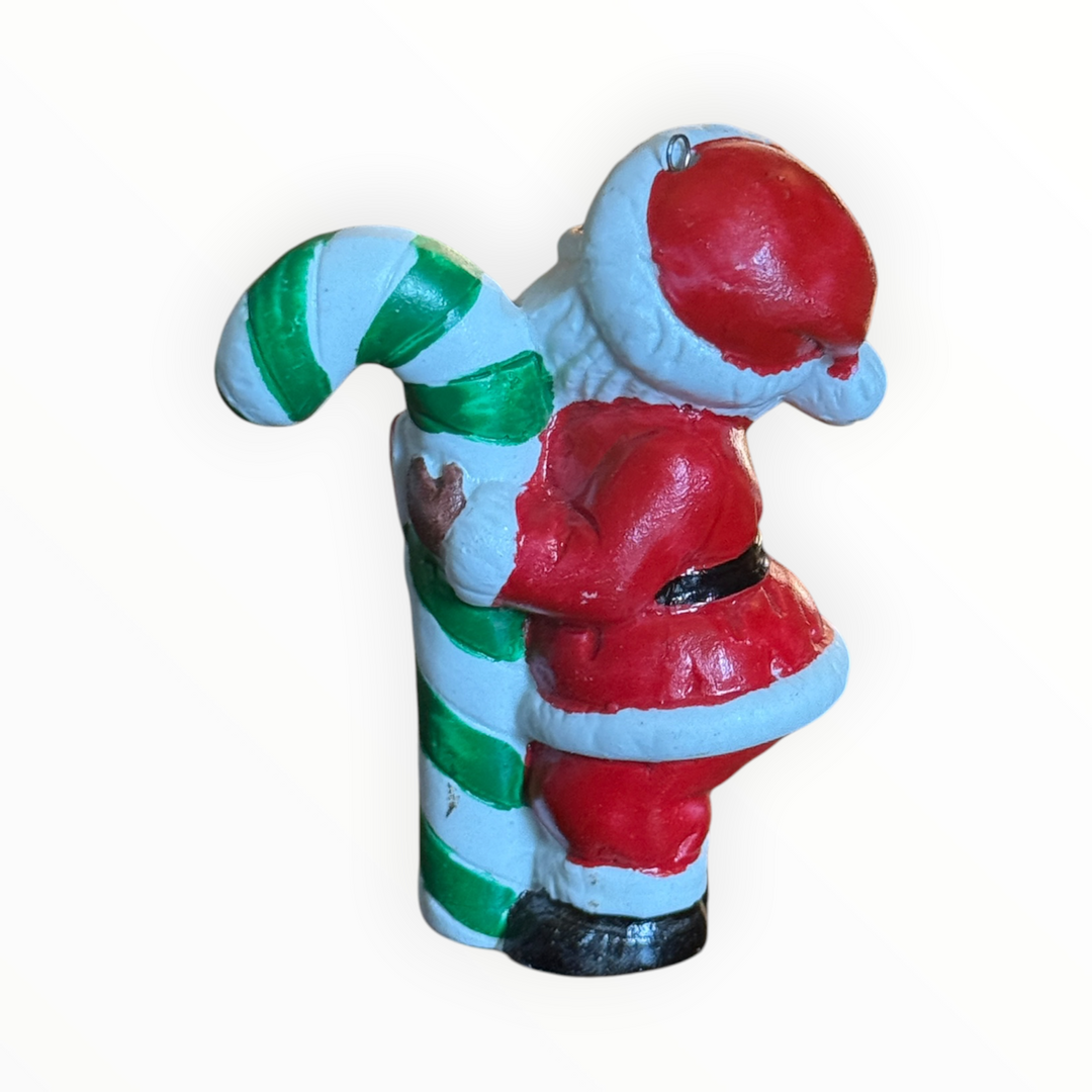 Christmas Ornament - Ceramic Santa with Candycane