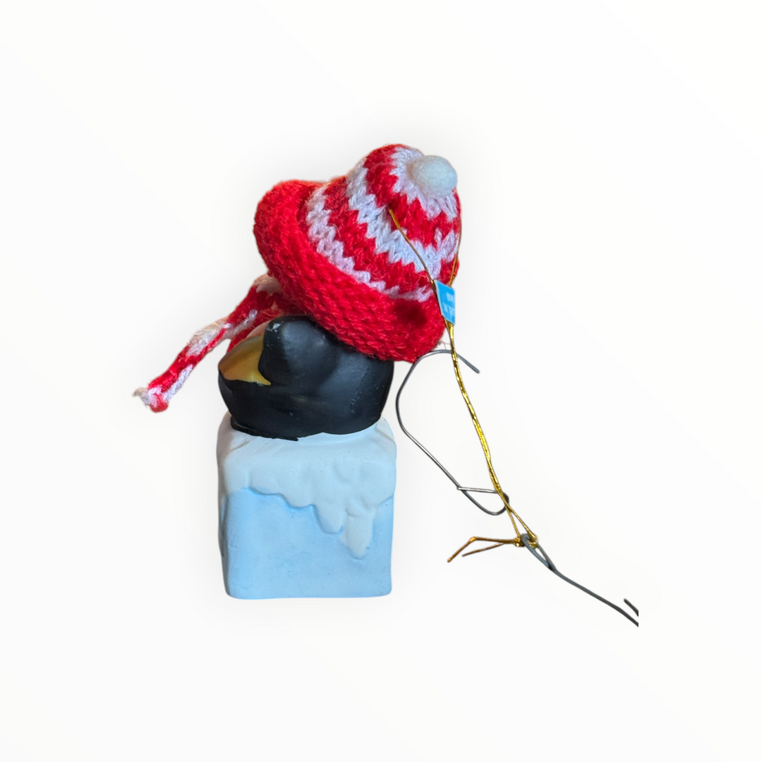 Christmas Ornament - Ceramic Penguin on Ice Block
