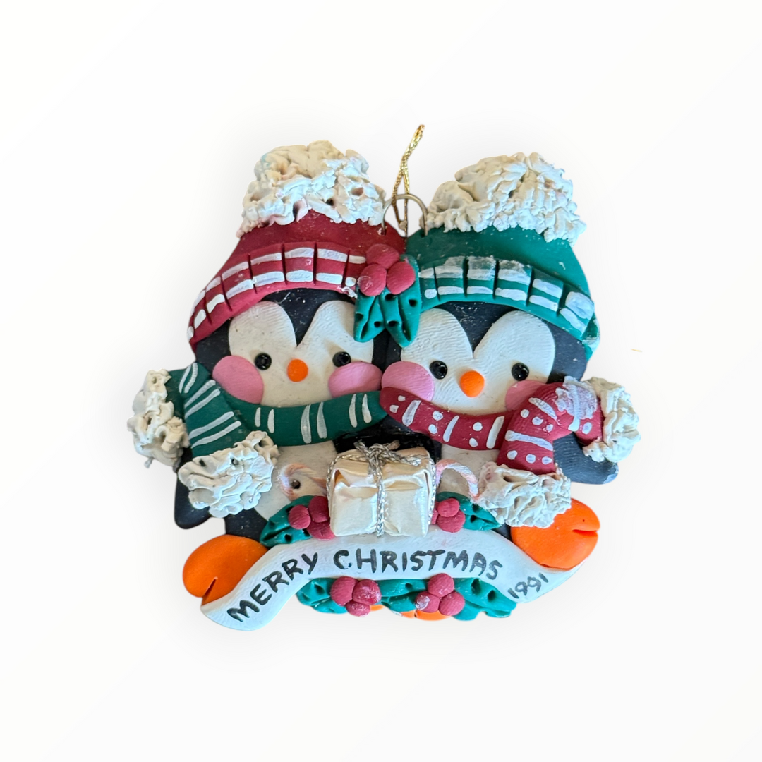 Christmas Ornament - Polymer Clay Penguins 1991