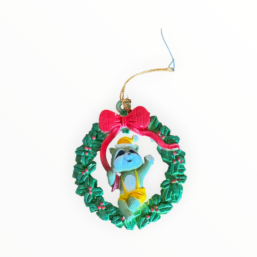 Christmas Ornament - Plastic Wreath Raccoon