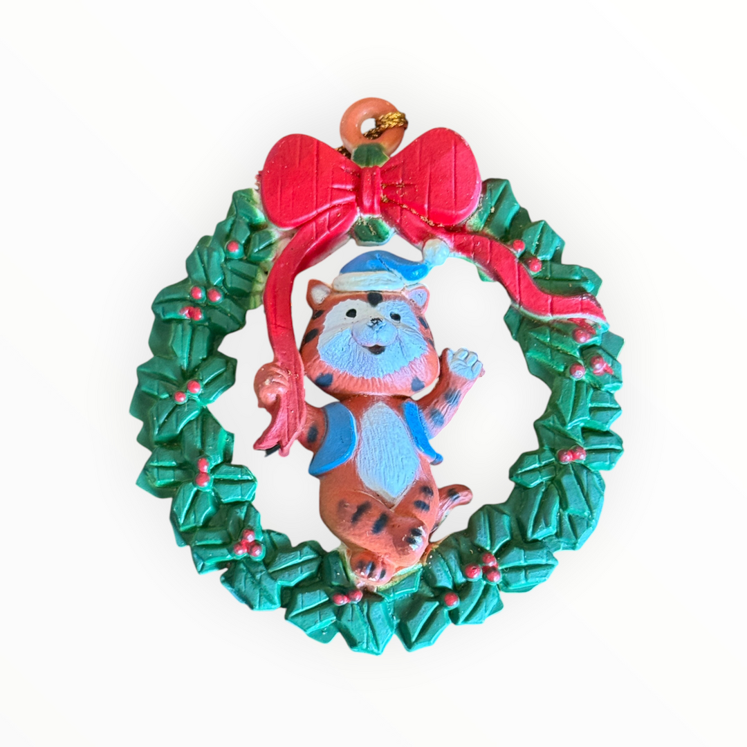 Christmas Ornament - Plastic Wreath Tiger