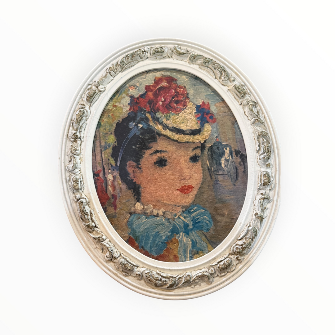 vintage 1950s impressionist-style portrait painting of a woman
