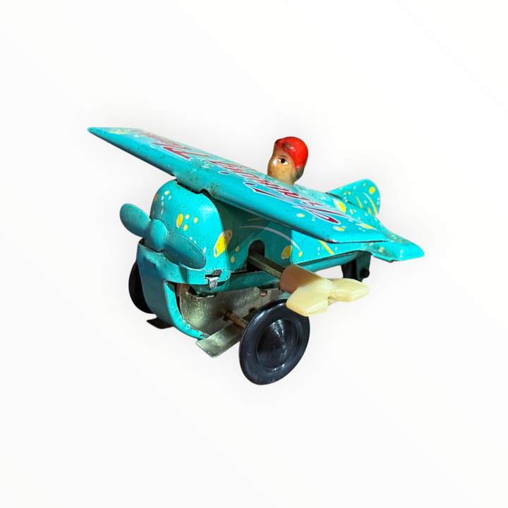 Vintage teal "Training Plane" Tin Toy