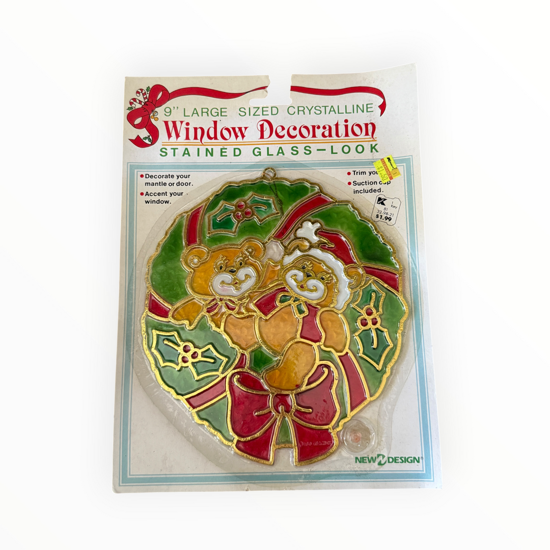 Christmas Stained Glass Look Window Decoration New Sealed 90s WREATH