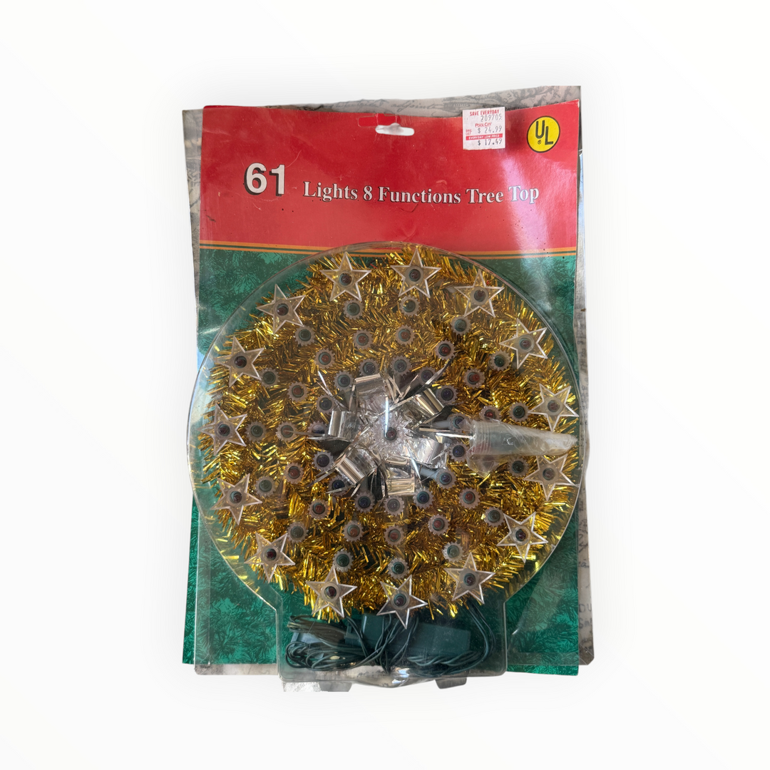 Gold Tinsel 61 Light Tree Topper