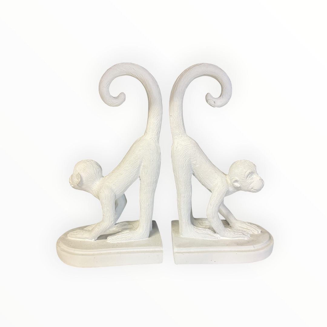 White Resin Monkey Bookends
