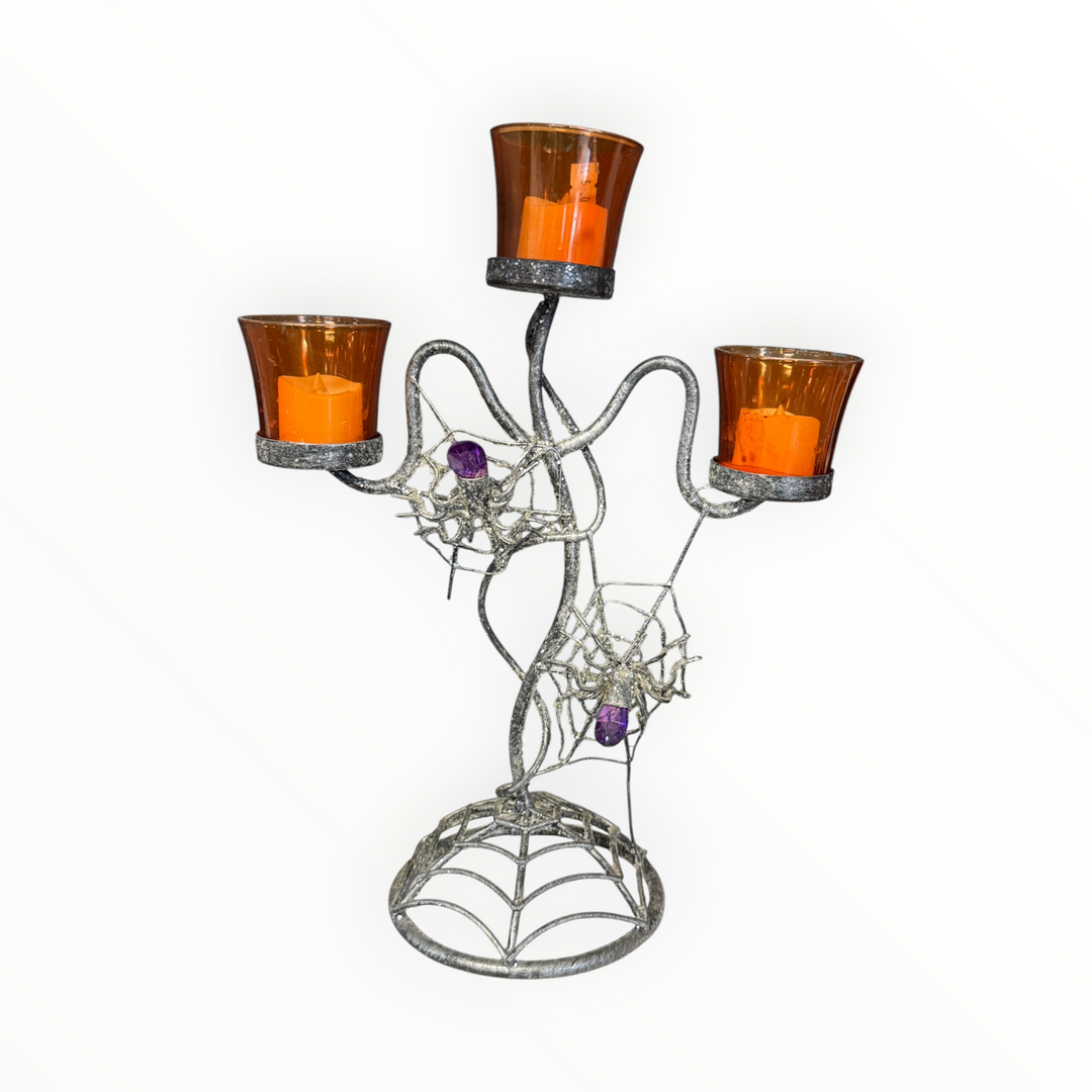 Metal Halloween Spider Candelabra