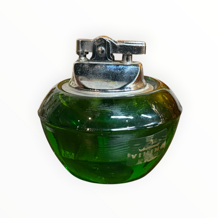 Vintage Viking Glass Table Lighter Emerald Green Mid-Century Made in USA