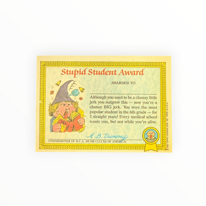 1985 Garbage Pail Kids - Dead Ted 5a Award Back