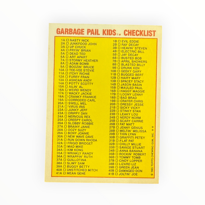1985 Garbage Pail Kids - Jay Decay 5b List Back