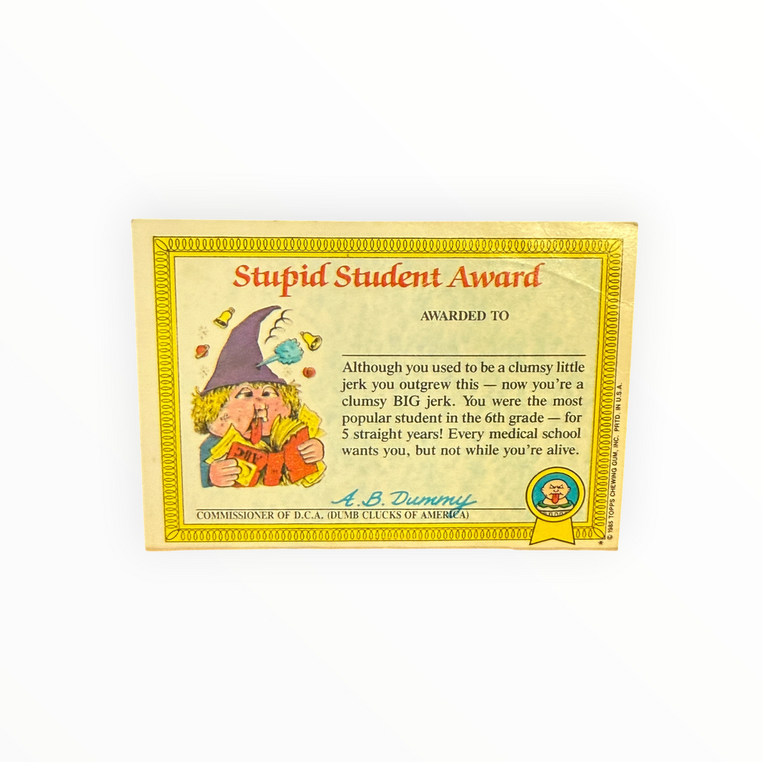1985 Garbage Pail Kids - Jay Decay 5b Award Back