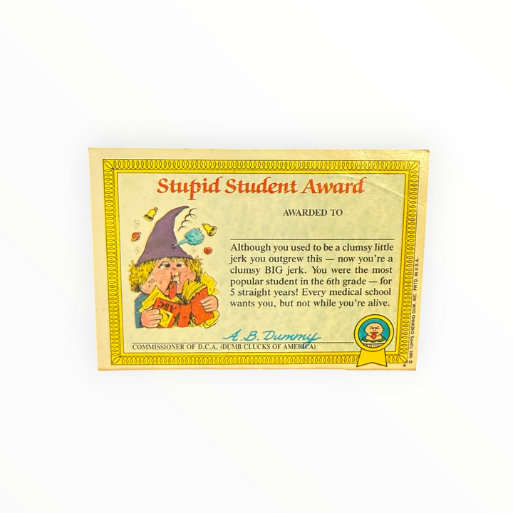 1985 Garbage Pail Kids - Jay Decay 5b Award Back