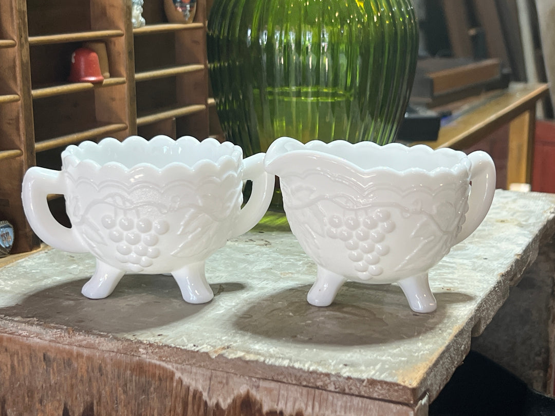 Milk Glass Grape Vine Creamer & Sugar