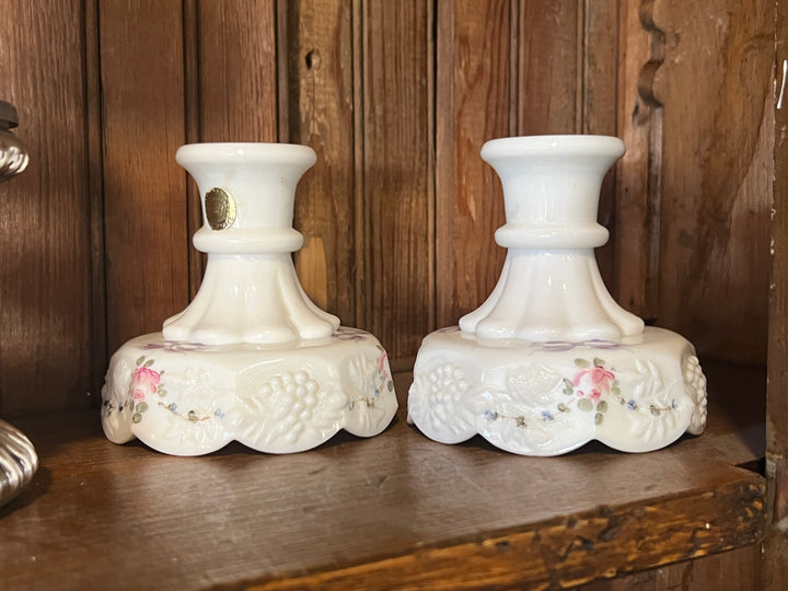 Milk Glass Candlestick Holder Pair