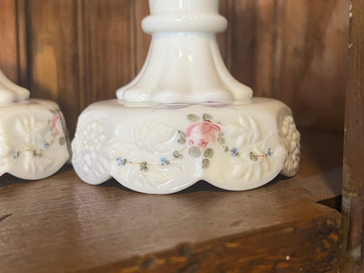 Milk Glass Candlestick Holder Pair