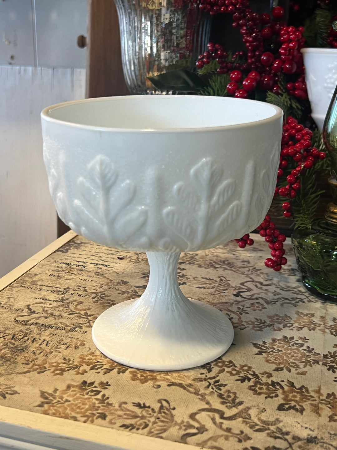 Milk Glass Oak Leaf Collection FTD Footed Bowl