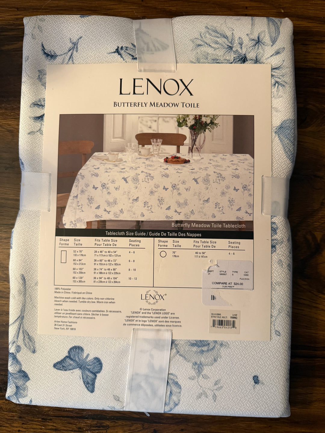 Brand New Lenox Butterfly Meadow Toile Tablecloth 70" Round