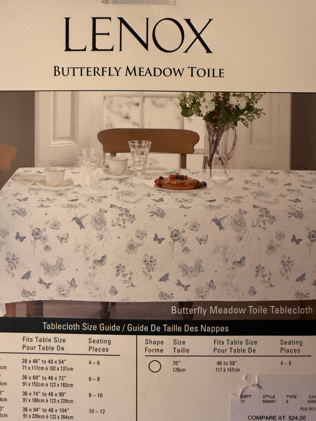Brand New Lenox Butterfly Meadow Toile Tablecloth 70" Round