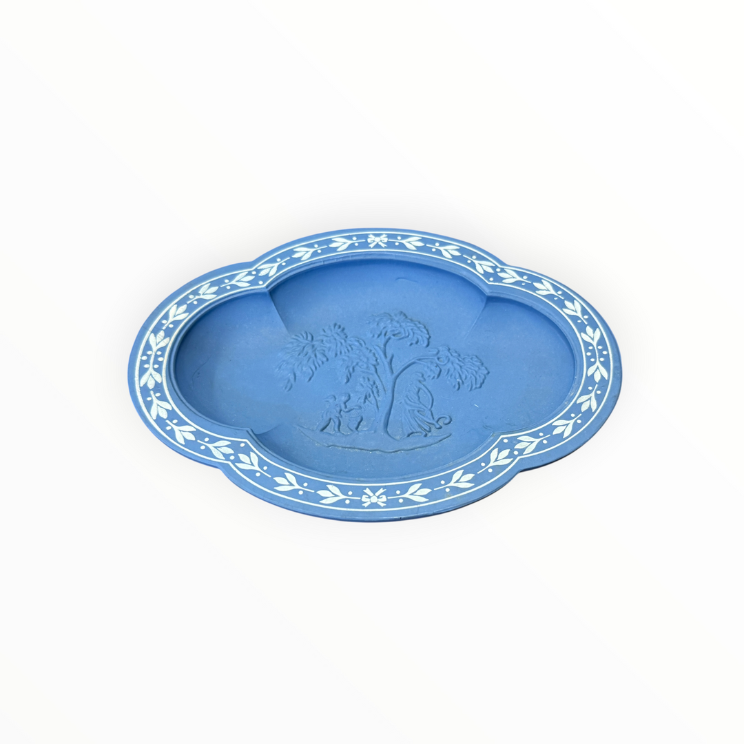1972 Avonshire Blue Jasperware pedestal soap dish