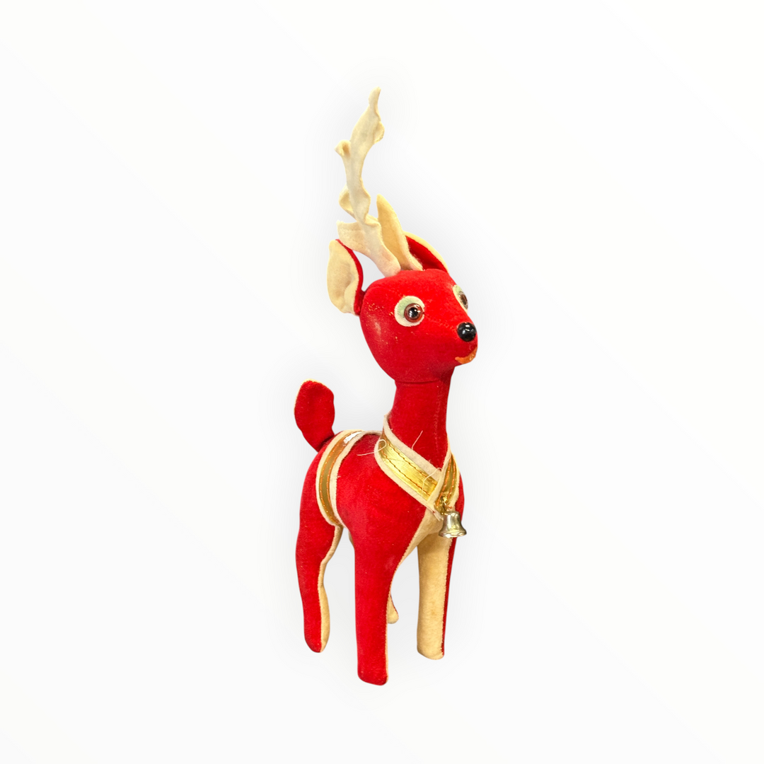 Vintage 1950 Japan Red Velvet Reindeer 10" Tall