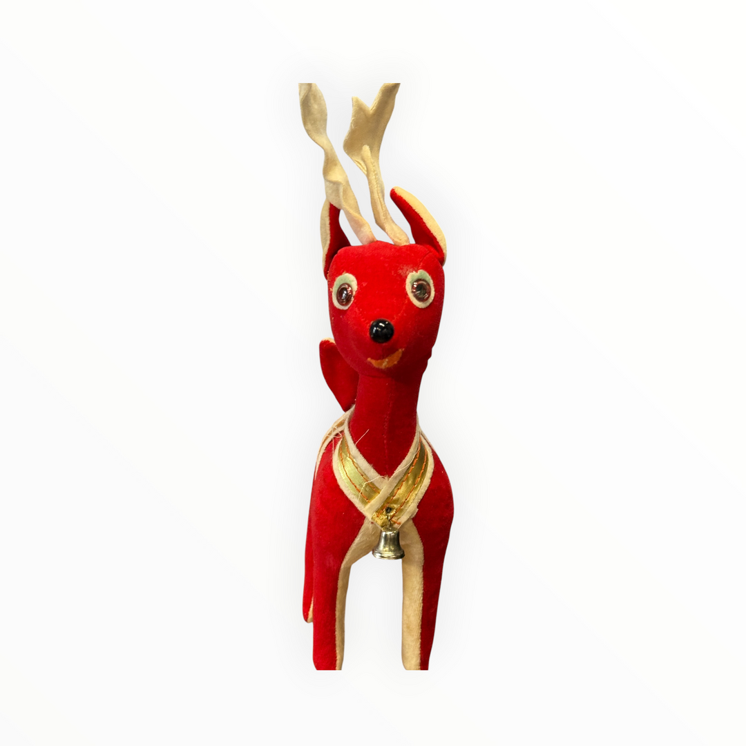 Vintage 1950 Japan Red Velvet Reindeer 10" Tall