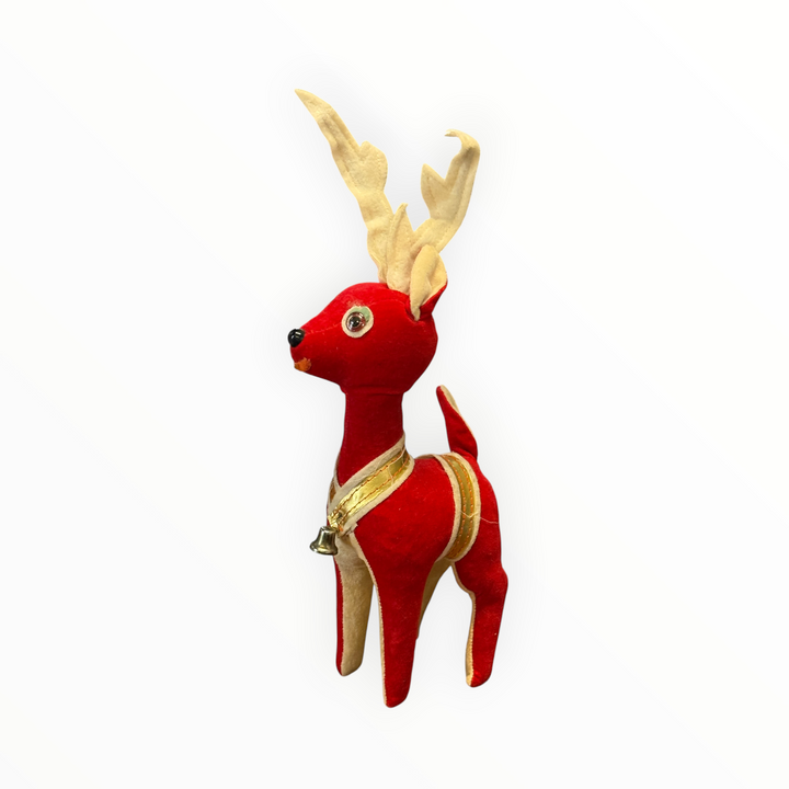 Vintage 1950 Japan Red Velvet Reindeer 10" Tall