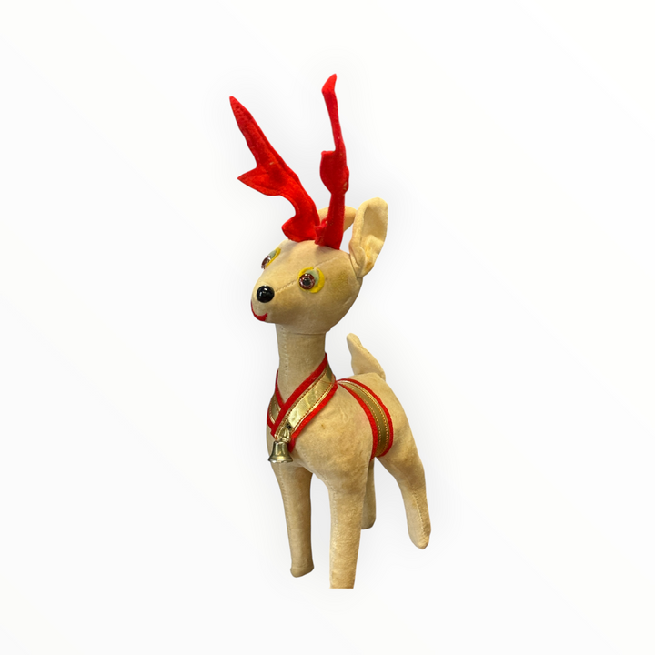 Vintage 1950 Japan White Velvet Reindeer 10" Tall