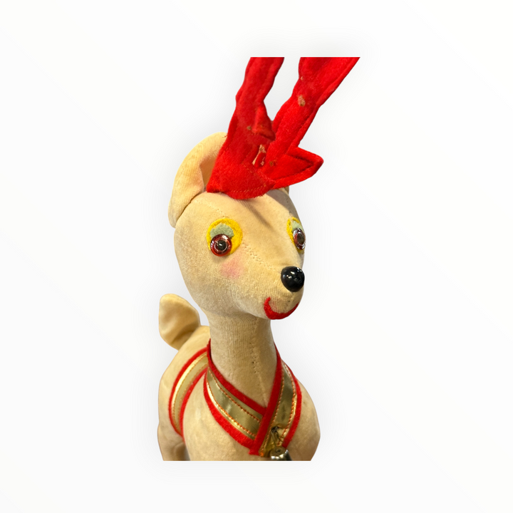 Vintage 1950 Japan White Velvet Reindeer 10" Tall