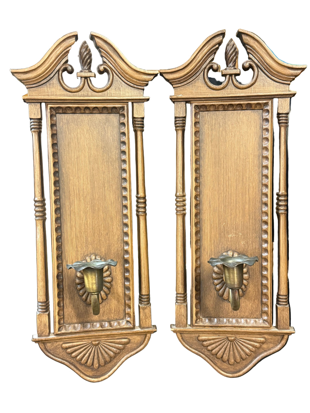 S2 Burwood Colonial Style 1972 Faux Wood Candle Sconce