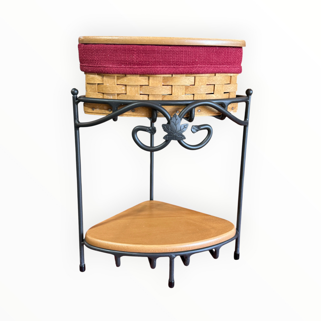 Longaberger Wrought Iron Corner Two Tier Rack w/ Basket ,wood Shelf, Saver